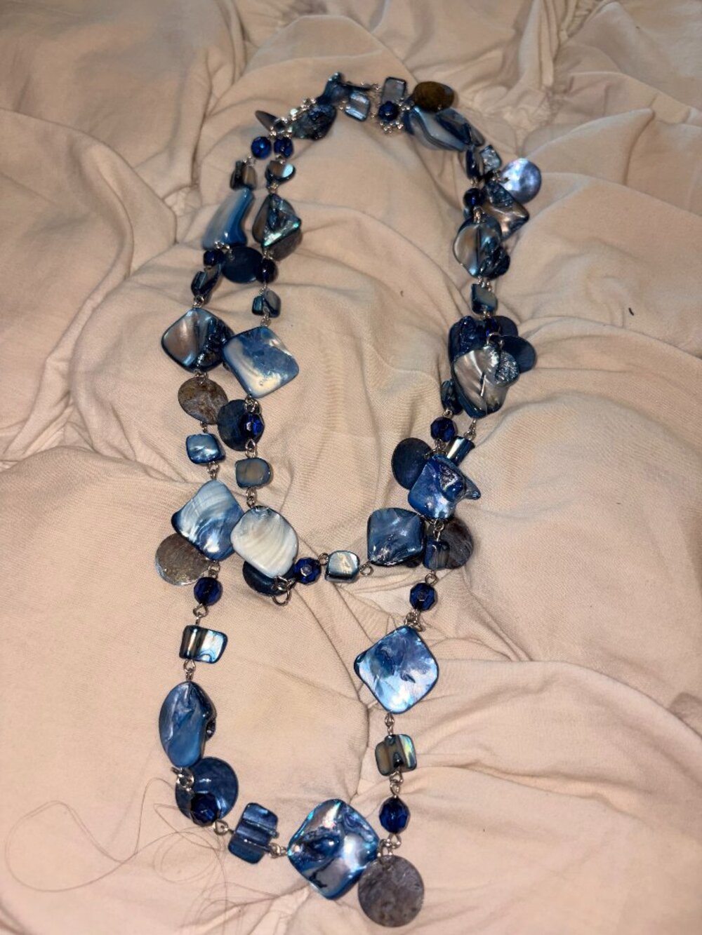 Anthropologie Iridescent Blue Mother of Pearl Multi Way Long Station Necklace